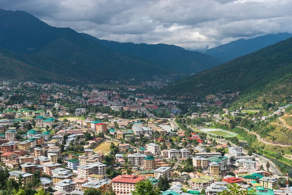 Top View Thimpu City Capital Bhútán Surrounded Mountains Summer Season Stock Fotografie