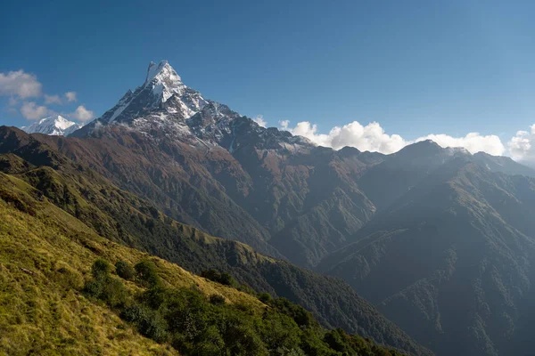 Machapuchare mountain peak , holy mountain peak in Annapurna range, Himalaya mountains range in Pokhara, Nepal, Asia