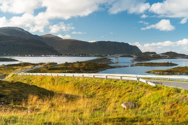 Дорога Атлантики Деревню Фрибанг Острове Лофотенбург Осень Норвегии Скандинавия Европа — стоковое фото