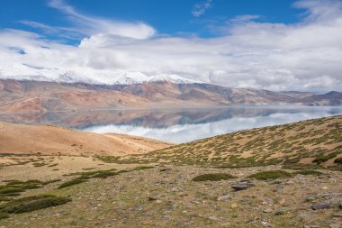Tsomoriri göl manzara bulutlu gün, Leh Ladakh