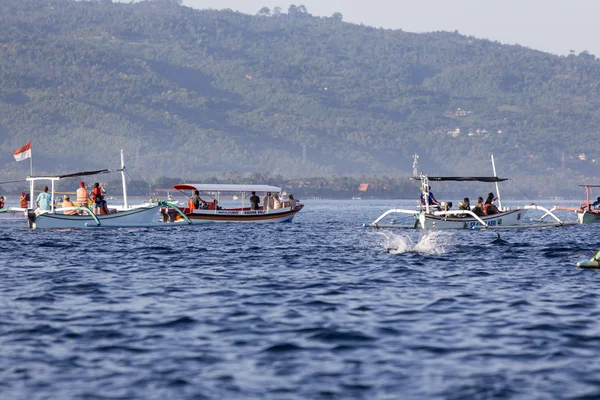 Typická Indoensian Čluny Zvané Jukung Pláž Lovina Indonésie Bali — Stock fotografie