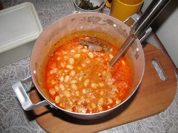 Deliciosa Sopa Con Frijoles Ajo Pimentón —  Fotos de Stock