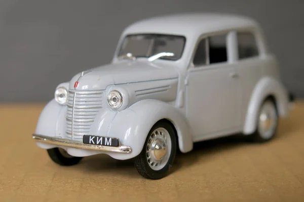 Gray Toy Plastic Model Soviet Kim Car — Stock Photo, Image