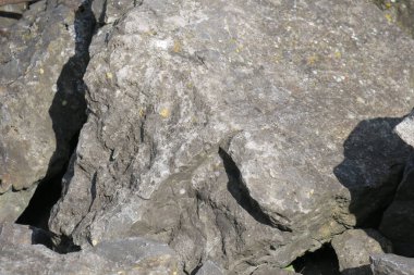 Parktaki suya yakın eski büyük taşlar.