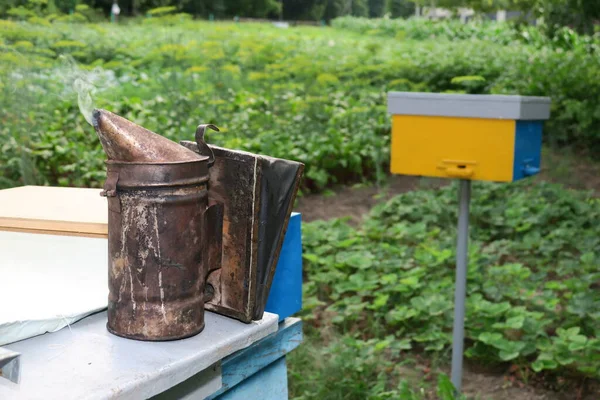 Chimney and beekeeping tools in the apiary