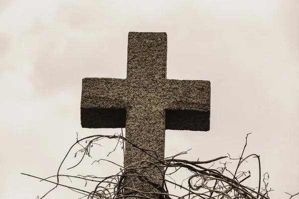 基督教墓地墓碑上的石十字架 — 图库照片