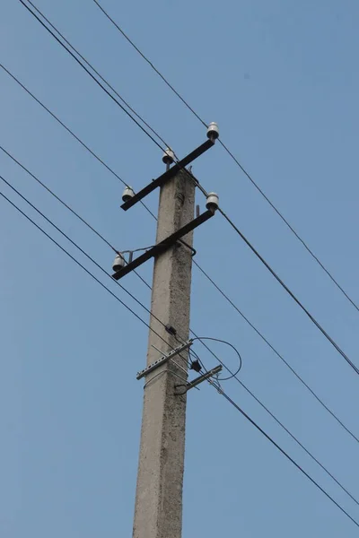 Power Lines Background Blue Sky — Stock Photo, Image