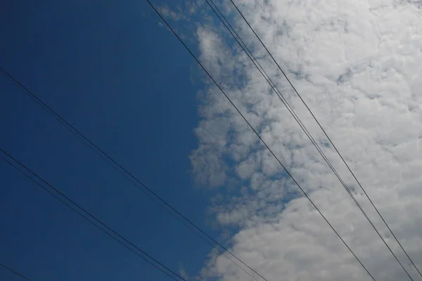 蓝天背景下的电线 — 图库照片