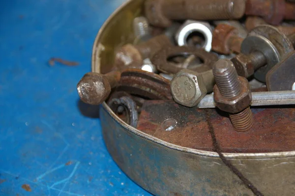 Grote Metalen Bouten Moeren Werkplaats — Stockfoto