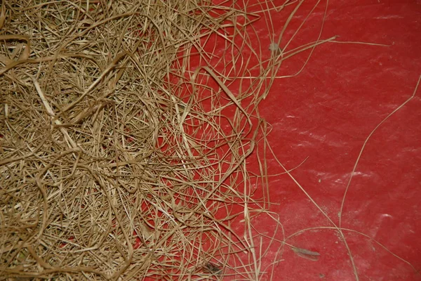 Hay Dry Grass Red Oilcloth — Stock Photo, Image