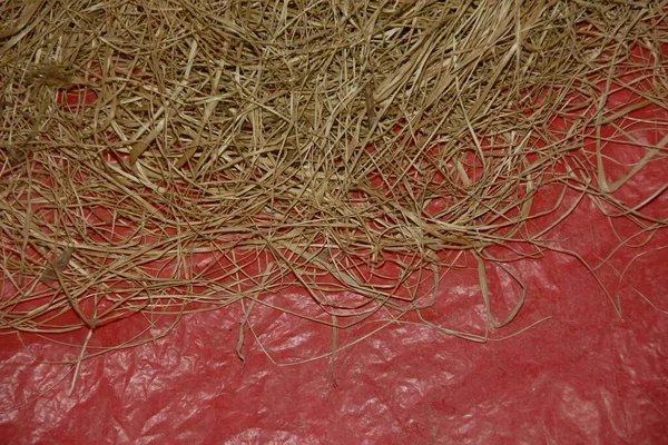 Hay Dry Grass Red Oilcloth — Stock Photo, Image