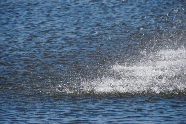 Jets Eau Dans Une Fontaine Ville Sur Lac Août — Photo