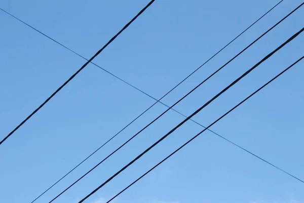 Electric Power Lines Background Blue Sky — Stock Photo, Image