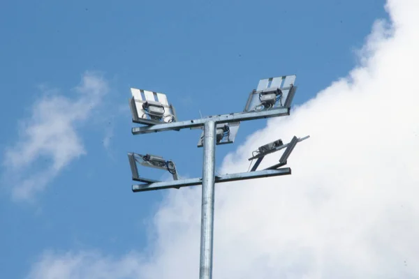 Projetores Elétricos Campo Futebol — Fotografia de Stock