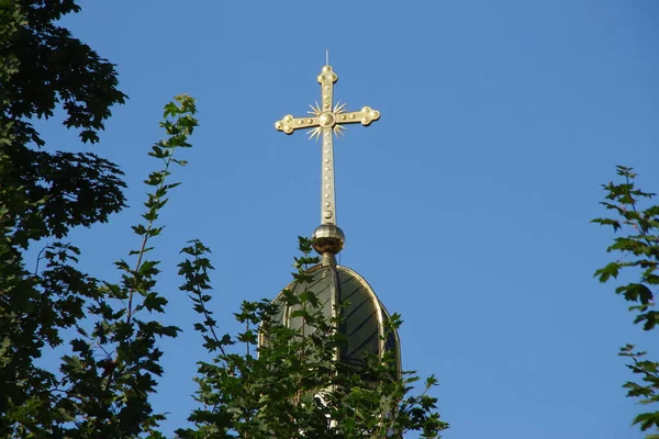 Telhado Igreja Greco Católica Ucraniana Com Uma Cruz — Fotografia de Stock