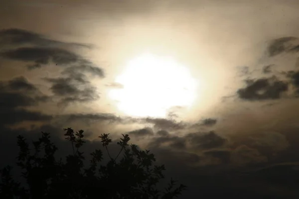 Puesta Sol Noche Nubes Amarillas — Foto de Stock