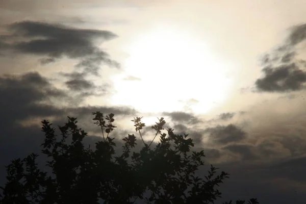 Ηλιοβασίλεμα Βράδυ Και Κίτρινα Σύννεφα — Φωτογραφία Αρχείου