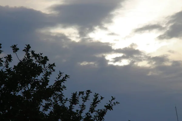 Puesta Sol Noche Nubes Amarillas —  Fotos de Stock