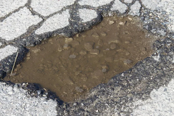 Puddle on the road after the rain