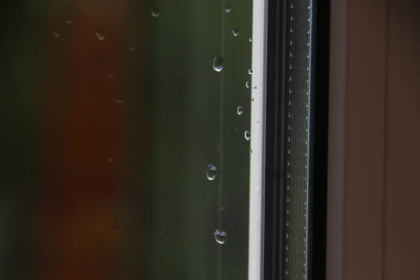 雨の後窓ガラスに水が落ちる — ストック写真