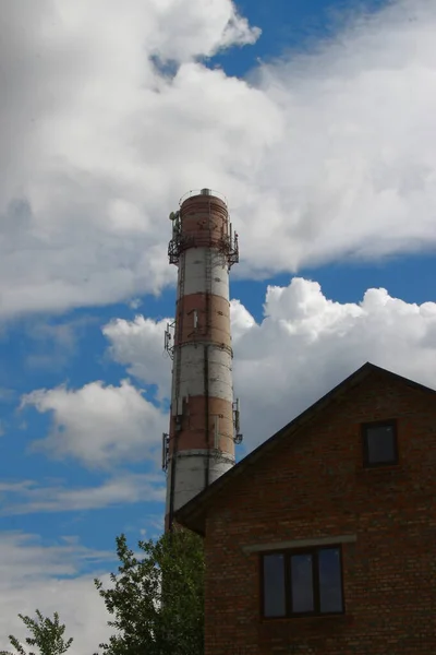 Tubo Alto Del Locale Caldaia Fatto Mattoni — Foto Stock