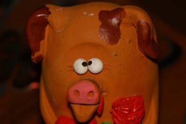 Masada kalbi olan oyuncak domuz.