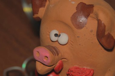 Masada kalbi olan oyuncak domuz.