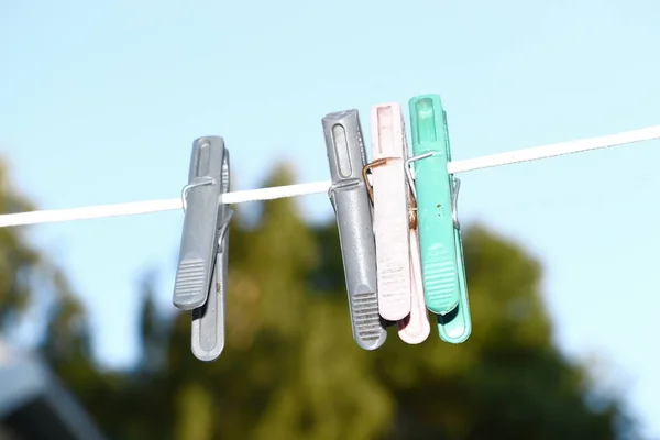 Colored Plastic Clips Laundry Lace — Stockfoto