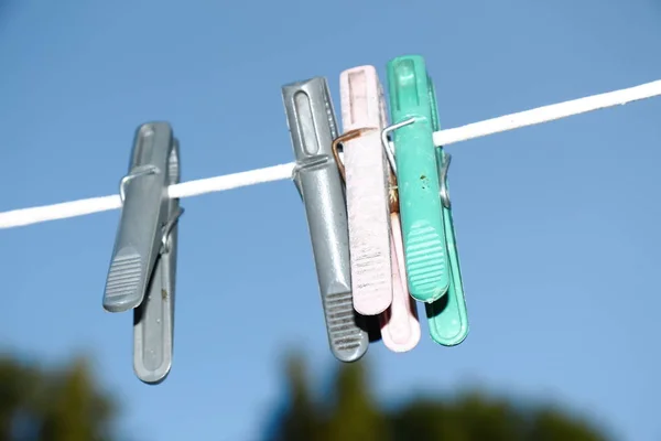 Colored Plastic Clips Laundry Lace — Foto Stock