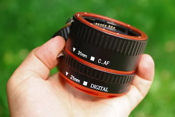 Pierścienie Makro Kamery Dlf Wykonane Czarnego Czerwonego Plastiku — Zdjęcie stockowe