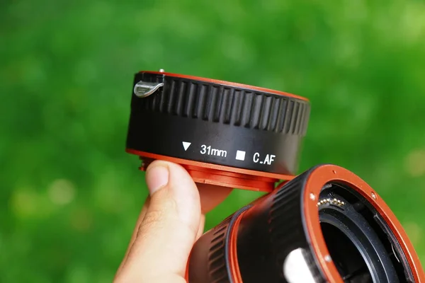 Macro Rings Dlf Camera Made Black Red Plastic — Stock Photo, Image