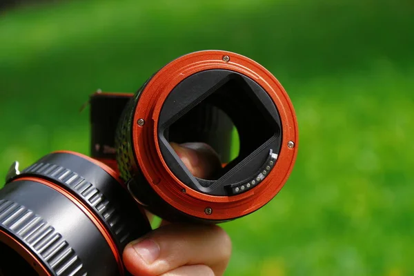 Macro Rings Dlf Camera Made Black Red Plastic — Stock Photo, Image