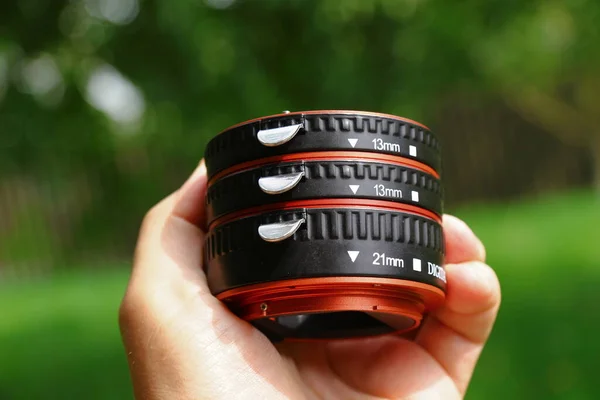 Anéis Macro Câmera Dlf São Feitos Plástico Preto Vermelho — Fotografia de Stock