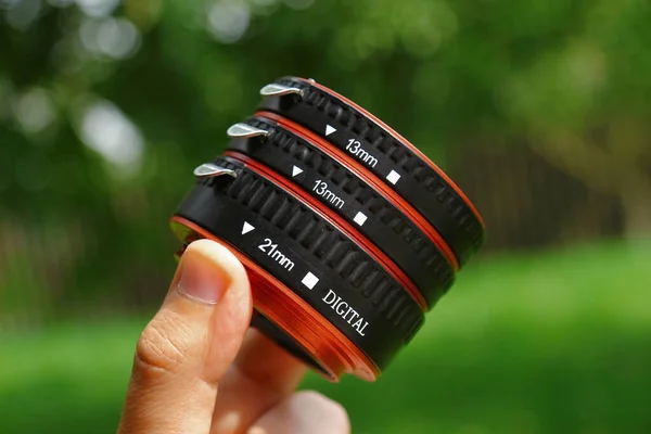 Anéis Macro Câmera Dlf São Feitos Plástico Preto Vermelho — Fotografia de Stock