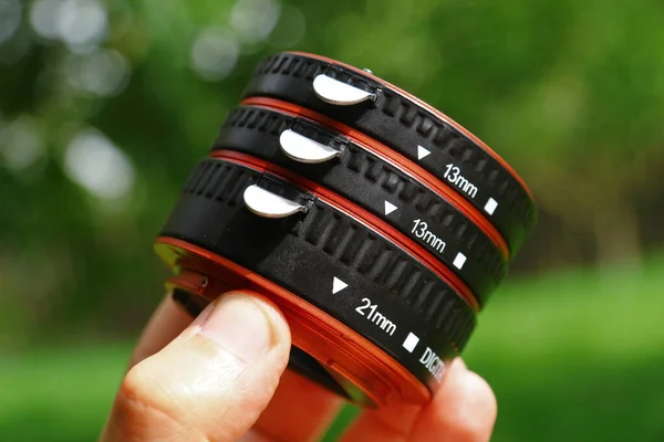 Macro Rings Dlf Camera Made Black Red Plastic — Stock Photo, Image