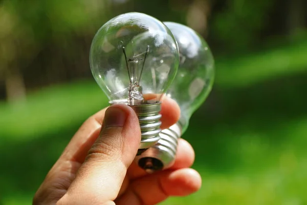 Niet Werkende Gloeilampen Van Glas Hand — Stockfoto