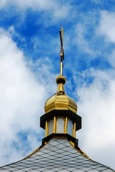 Telhado Igreja Ortodoxa Ucrânia Com Uma Cruz — Fotografia de Stock