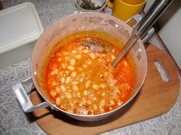 Sup Lezat Dengan Kacang Bawang Putih Dan Paprika — Stok Foto