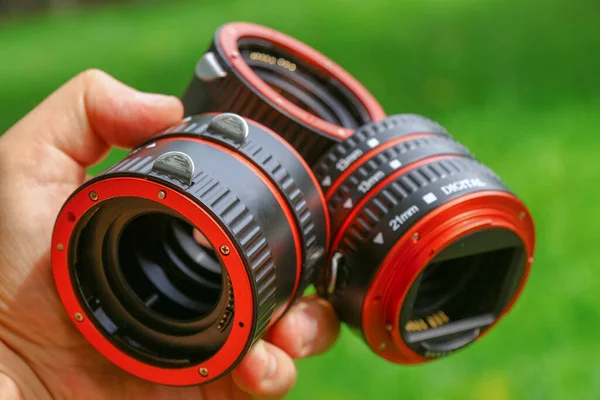 Macro Rings Dlf Camera Made Black Red Plastic — Stock Photo, Image