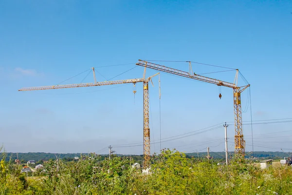 Yellow Chinese Construction Crane Construction Site — Stock Photo, Image