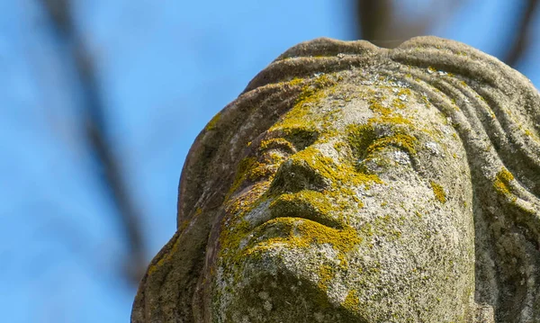 Visage Féminin Pierre Sur Fond Ciel — Photo