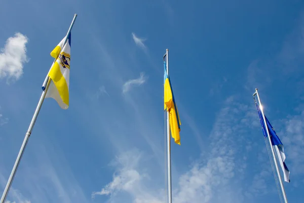 Zászló Ukrajna Európai Unió Sportversenyeken Ternopil Ukrajna — Stock Fotó