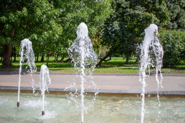 Vattenstrålar Fontän Parken — Stockfoto