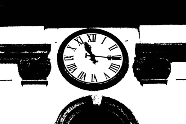 Illustration Noir Blanc Une Horloge Sur Clocher Église — Photo