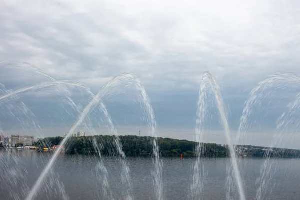 Jets Water Fountain Pond Ternopil Ukraine — Stock Photo, Image