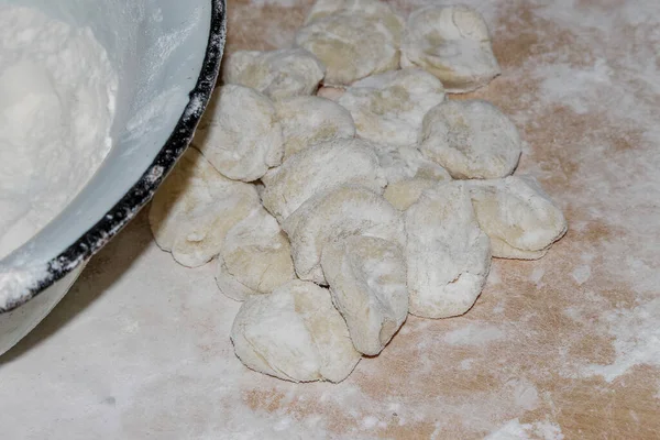 Dumplings Flour Counter Kitchen — Stock Photo, Image