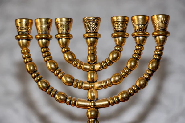 Beautiful Jewish Ritual Seven Candlestick Gilding — Stock Photo, Image