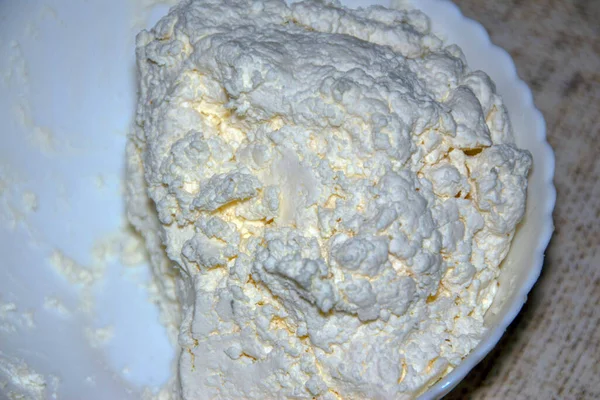 Formaggio Mucca Bianco Delizioso Fatto Casa Piatto — Foto Stock