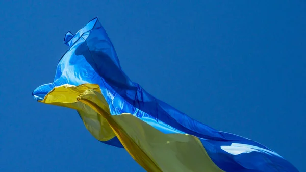 Bandeira Amarela Azul Ucrânia Oscila Vento — Fotografia de Stock