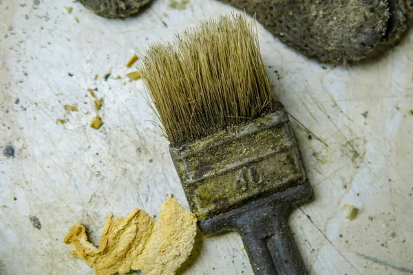 Escova Velha Para Óleo Sólido Oficina — Fotografia de Stock